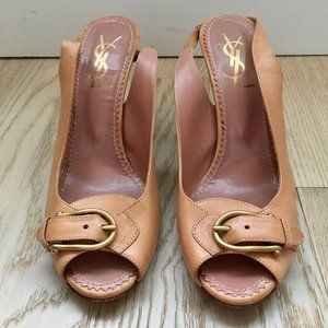 YSL Nude Gold Buckle Slingbacks Vintage Size 9